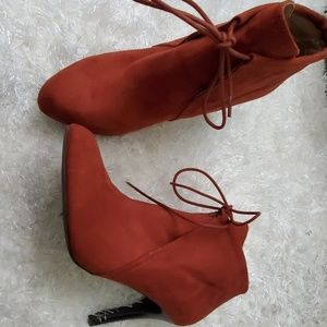Rust Suede Heeled Ankle Boots